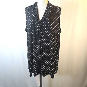 Beacon Apparel Plus Sz 2X Sleeveless Black White Polka Dot Blouse Top Career USA